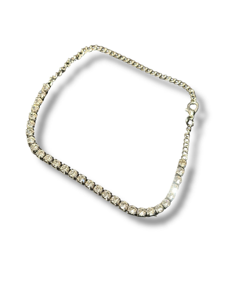 Pulseira Prata Cravejada 15 + 10 CM - Pronta Entrega