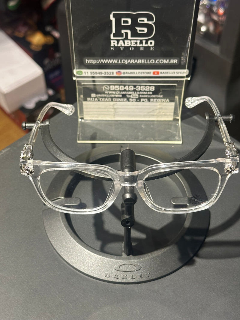 Óculos Chrome Hearts Armação Transparente Logo Prata Lente Clear - Pronta Entrega