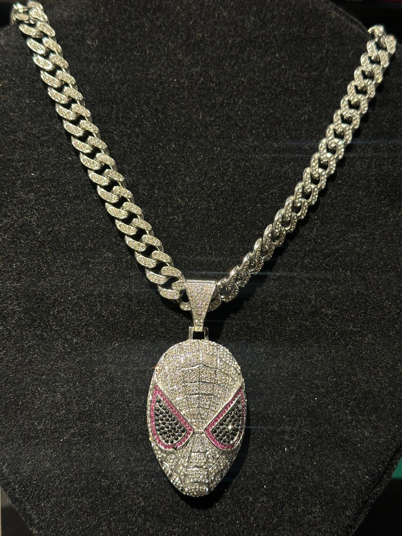 Corrente Cravejada Pingente Spider-Man Em Zicornia Cubica Prata - Pronta Entrega