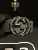 Cinto Gucci Black Fivela GG Interlocking Black/White 110 CM  - Pronta Entrega