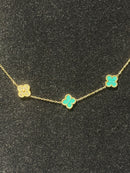Corrente Van Cleef Dourado Trevos Gold/Green 45 + 5 CM - Pronta Entrega