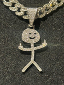 Corrente Cravejada Pingente Stickman Middle Finger Em Zicornia Cubica Prata - Pronta Entrega