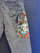 Calça Ed Hardy Jeans Destonado Bordado Caveira Águia Logo Traseiro - Pronta Entrega