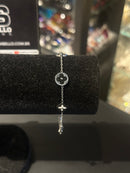 Pulseira Prata 3 Correntes Ajustável Trevos Círculo/Losango Black/White - Pronta Entrega