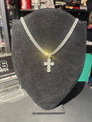 Corrente Cravejada Pingente Cruz Em Zicornia Cubica Prata 45 CM - Pronta Entrega