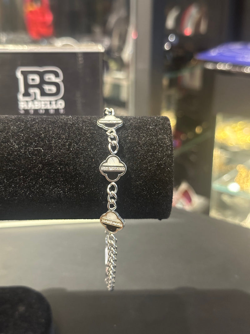 Pulseira Prata Ajustável Trevos Black/White - Pronta Entrega