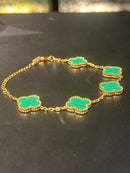 Pulseira Van Cleef Dourada Trevos Verde Listrado 24 CM - Pronta Entrega