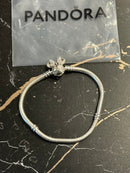 Bracelete Pandora Prata com Fecho Minnie Brilho Prata 17 CM - Pronta Entrega