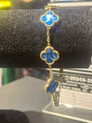 Pulseira Van Cleef Dourada Trevos Azuis 18 + 6 CM - Pronta Entrega
