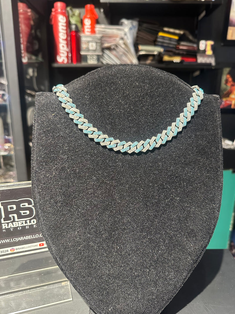 Corrente Cravejada Em Zicornia Cubica Azul/Prata 40 CM - Pronta Entrega