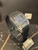 Relógio Cartier Santos Quartzo Silver Fundo Blue - Pronta Entrega