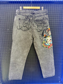 Calça Ed Hardy Jeans Destonado Bordado Caveira Águia Logo Traseiro - Pronta Entrega