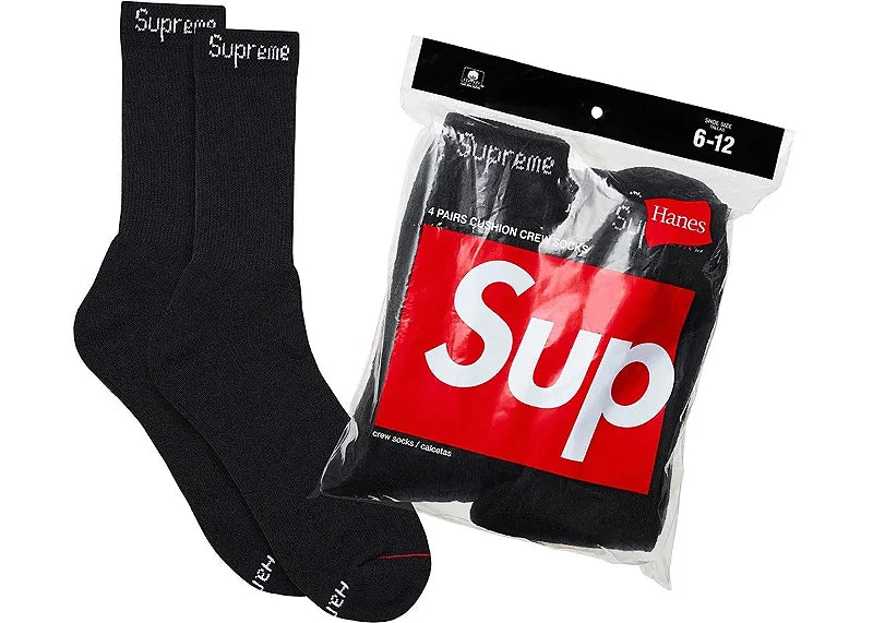 Supreme x Hanes Meias 2 Pack Branco e Preto - Pronta Entrega