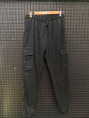 Calça Cargo Sarja Preta Com Punho - Pronta Entrega