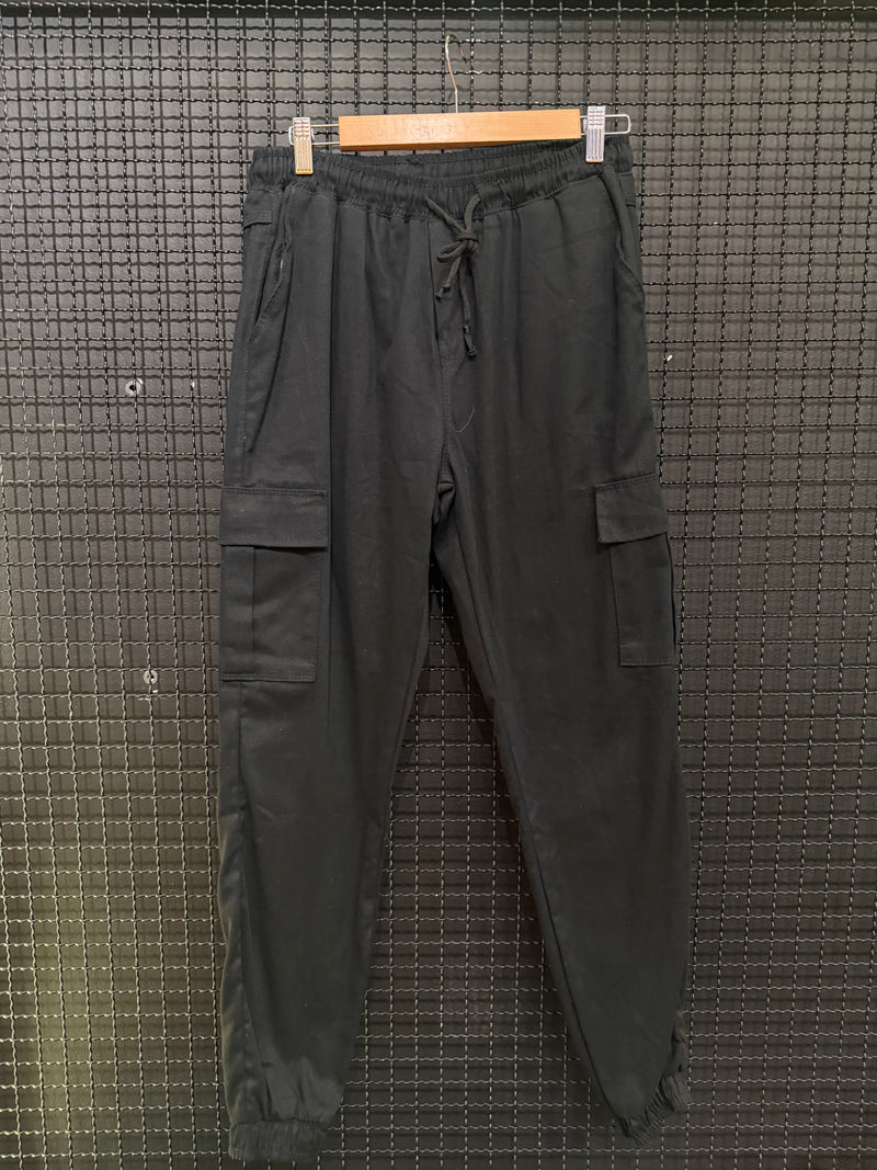 Calça Cargo Sarja Preta Com Punho - Pronta Entrega