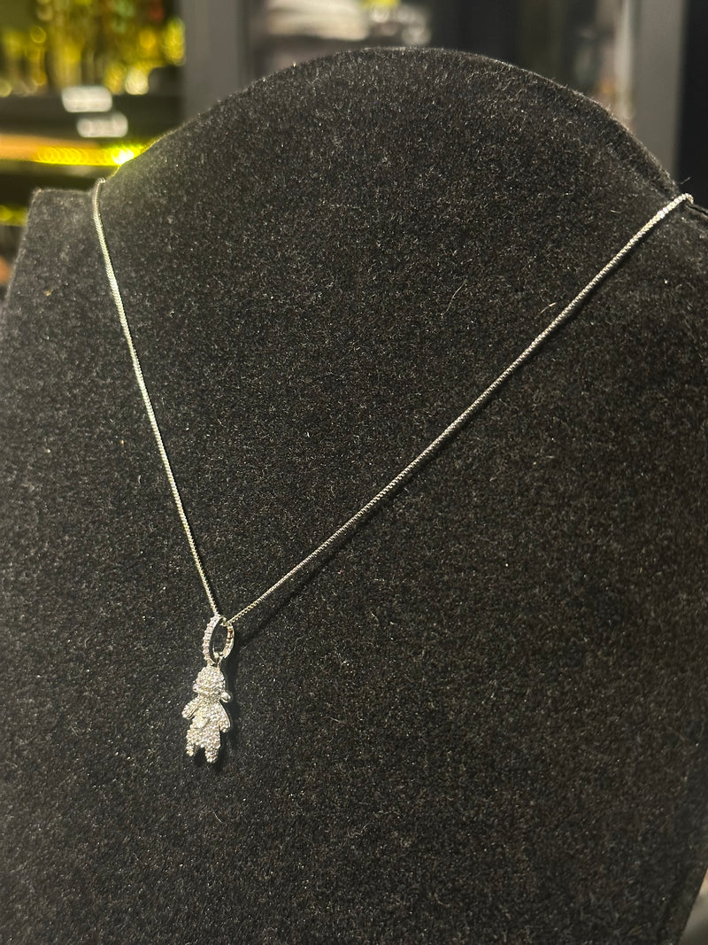 Corrente Feminina Prata Pingente Girl White Stone Em Zicornia Cúbica 45 CM - Pronta Entregah