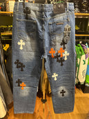 Calça Jeans Chrome Hearts Cruz Black/Orange/White - Pronta Entrega