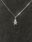 Corrente Feminina Prata Pingente Kid Green Stone Em Zicornia Cúbica 45 CM - Pronta Entrega