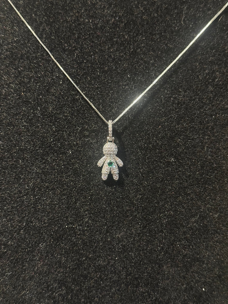 Corrente Feminina Prata Pingente Kid Green Stone Em Zicornia Cúbica 45 CM - Pronta Entrega