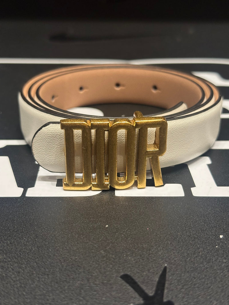 Cinto Feminino Dior Branco/Rosa Fivela Gold 100 CM  - Pronta Entrega