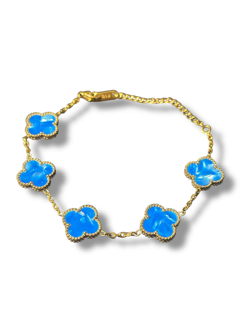 Pulseira Van Cleef Dourada Trevos Azuis 18 + 6 CM - Pronta Entrega