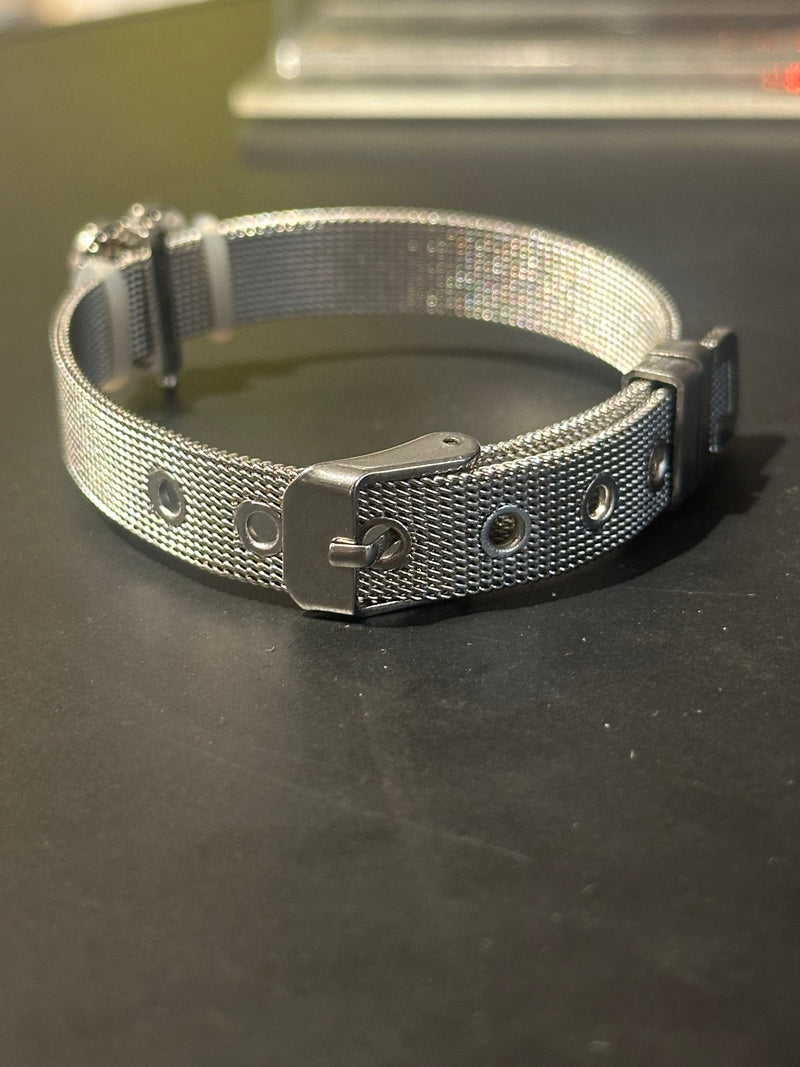 Pulseira Prata Ajustável Pingente Coração Pink - Pronta Entrega