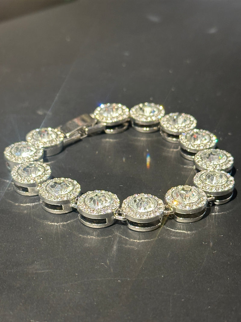 Pulseira Ice Cravejada Em Zicornia Circular Prata 20 CM - Pronta Entrega