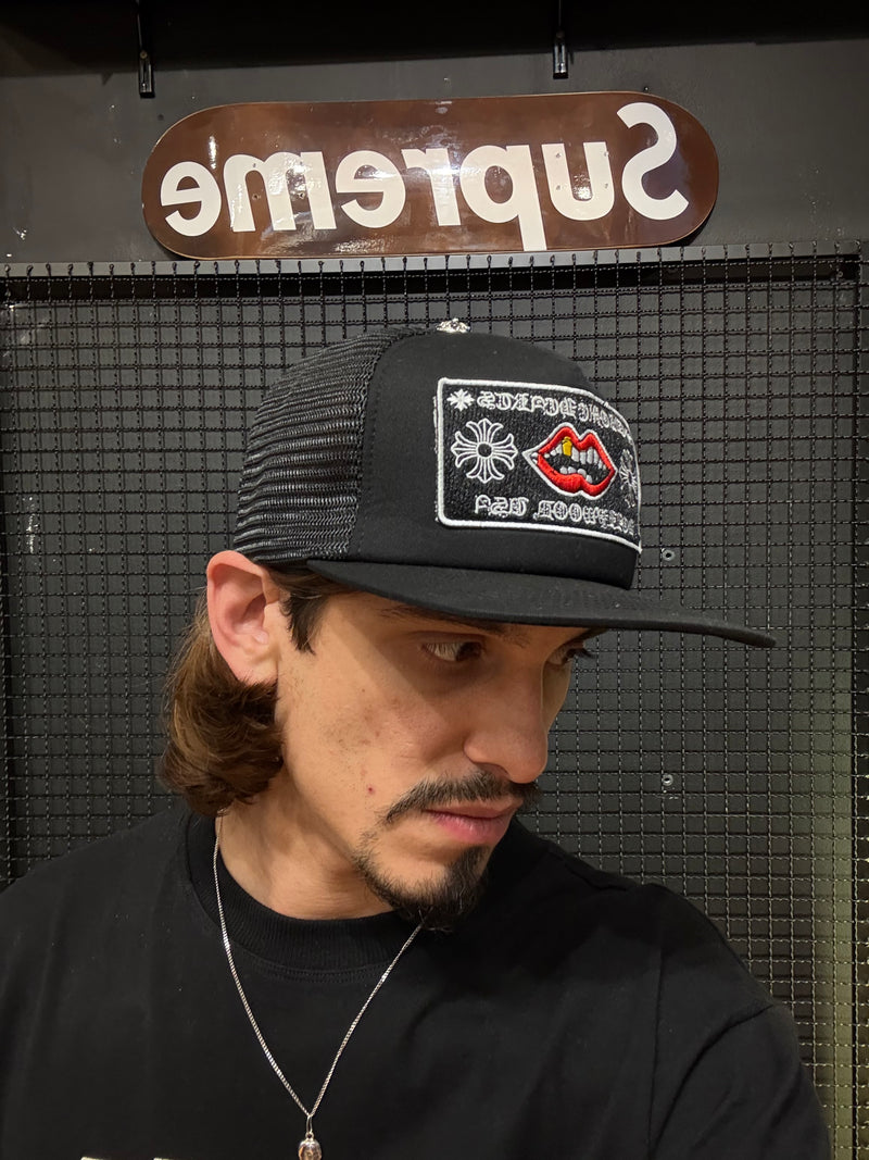 Boné Chrome Hearts Chomper Hollywood Trucker Black - Pronta Entrega