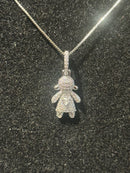 Corrente Feminina Prata Pingente Girl White Stone Em Zicornia Cúbica 45 CM - Pronta Entregah