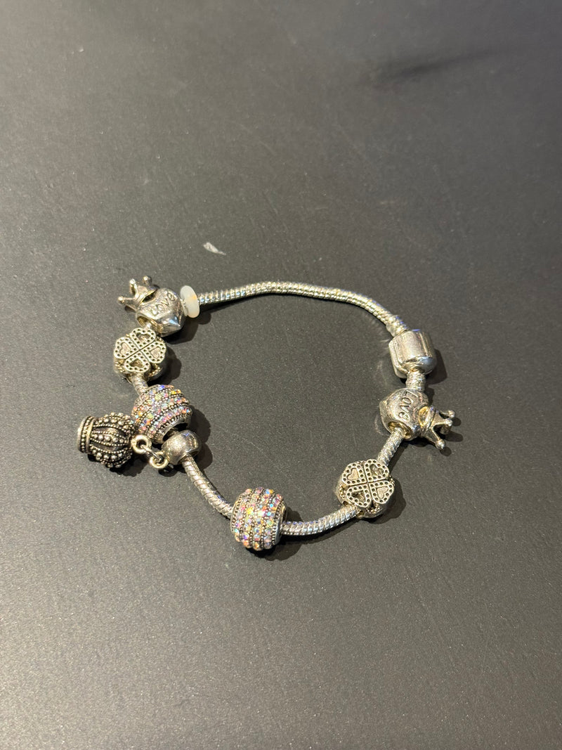 Pulseira Prata Cravejada Multi Berloques - Pronta Entrega