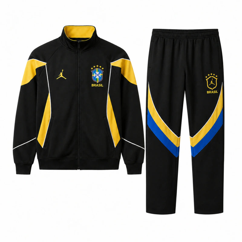 Conjunto Tracksuit Jordan Brasil Preto Amarelo 2026/27 - Pronta Entrega