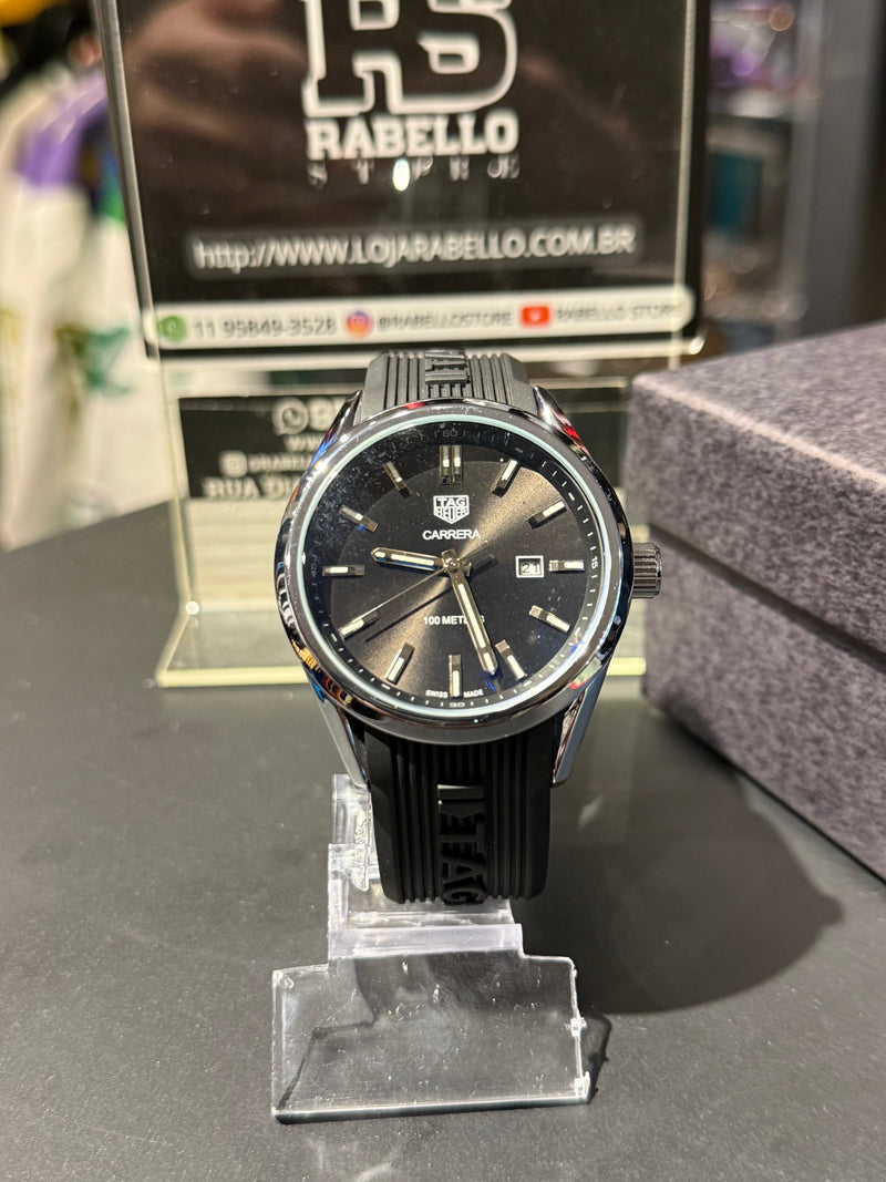 Relógio Tag Heuer Preto com Prata - Pronta Entrega