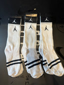 Pack 3 Pares Meia Jordan Logo Cano Alto Branco Listrado - Pronta Entrega