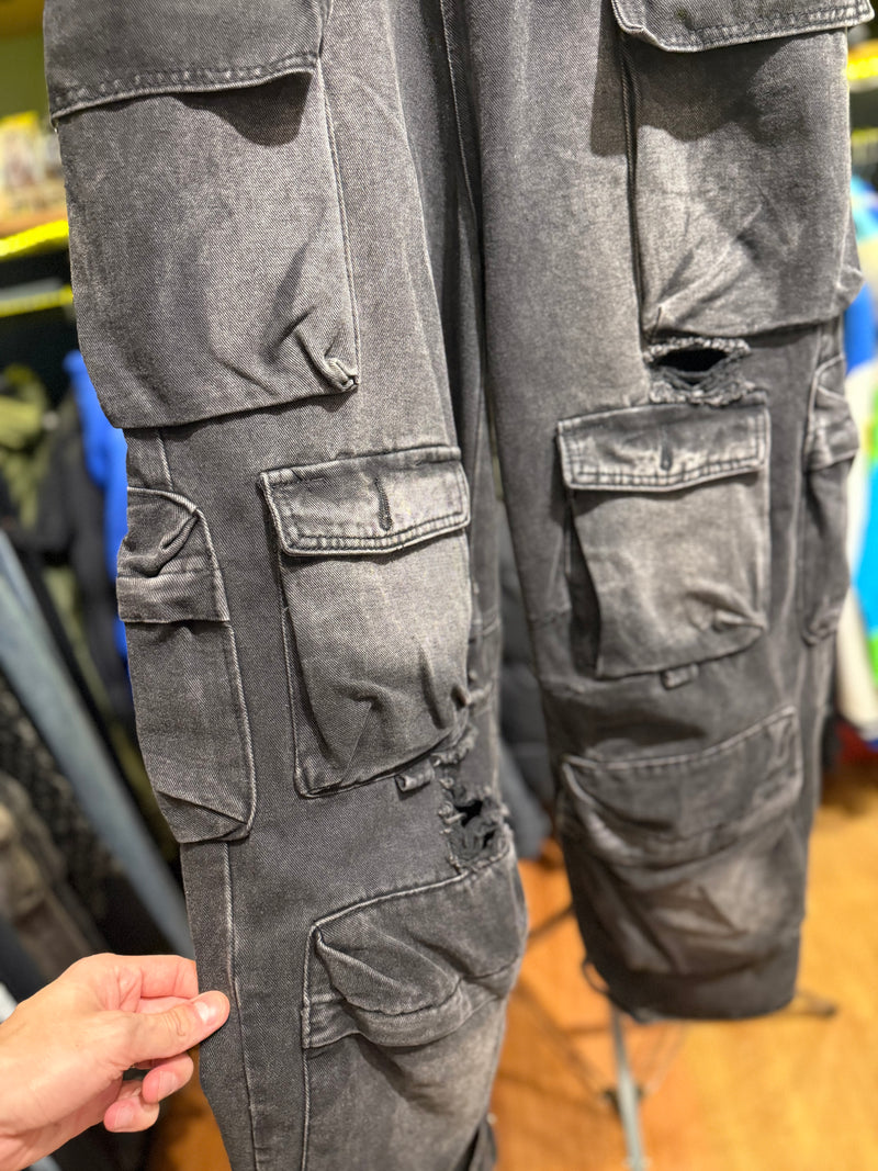 Calça Baggy Utility Cargo Jeans Rasgado Destonado - Pronta Entrega