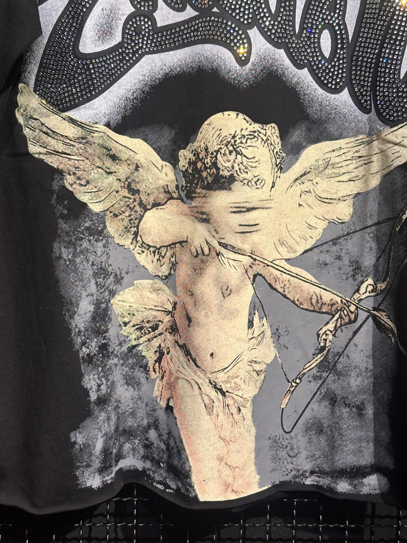 Camiseta Mixed Emotions Cupid Rhinestone Black - Pronta Entrega