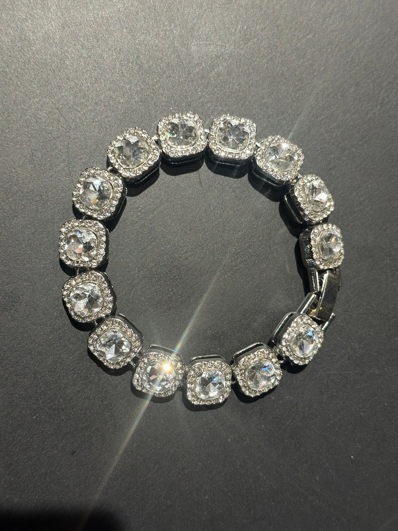 Pulseira Ice Cravejada Em Zicornia Cúbica Prata 20 CM - Pronta Entrega
