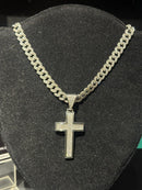 Corrente Cravejada Pingente Cruz Em Zicornia Cubica Prata 50 CM - Pronta Entrega