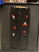 Calça Jeans Preta Chrome Hearts Cruz Red - Pronta Entrega