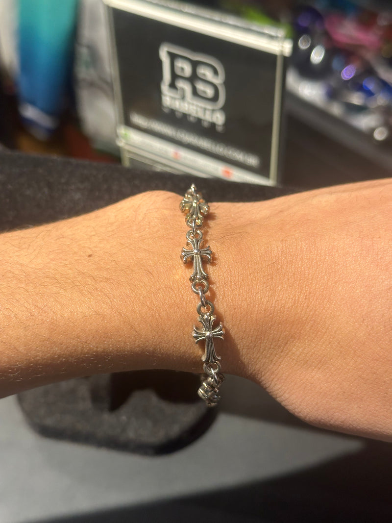 Pulseira Chrome Hearts Prata Cruz Fecho T - Pronta Entrega