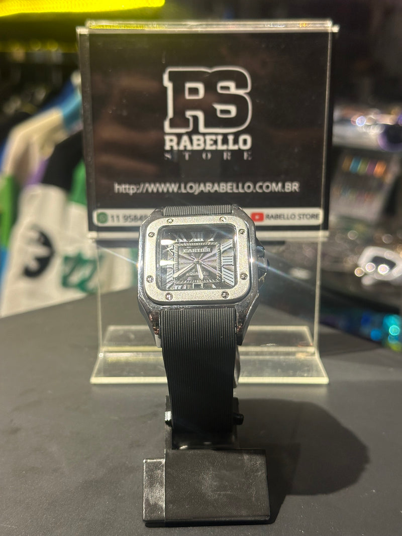 Relógio Cartier Santos Silver Fundo Black - Pronta Entrega