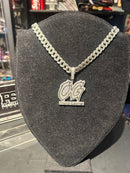 Corrente Cravejada Pingente OG Em Zicornia Cubica Prata 50 CM - Pronta Entrega