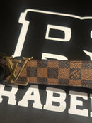 Cinto Louis Vuitton Initiales Damier Ebene Logo Gold 110 CM  - Pronta Entrega