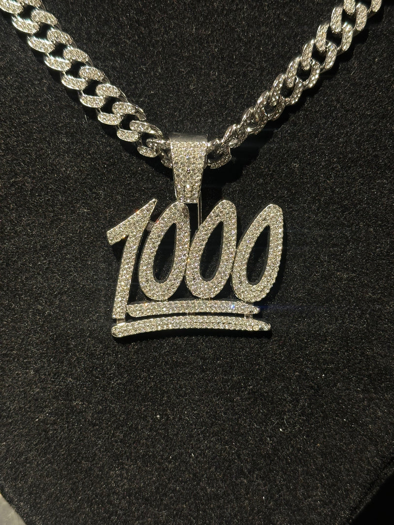 Corrente Cravejada Pingente “1000” Em Zicornia Cubica Prata 45 CM - Pronta Entrega