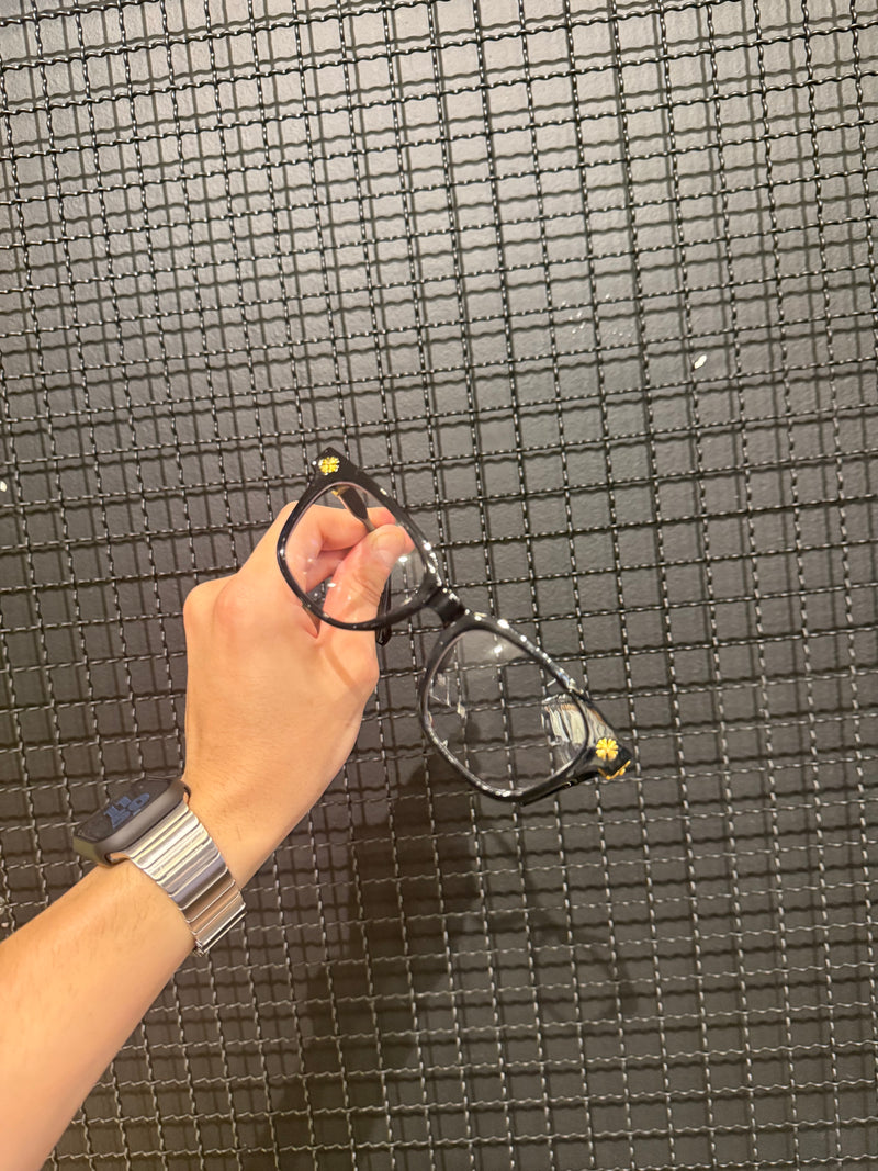 Óculos Chrome Hearts Armação Preto Logo Gold - Pronta Entrega