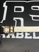 Cinto Feminino Carolina Herrera Branco Fivela Cravejada/Gold 95 CM  - Pronta Entrega