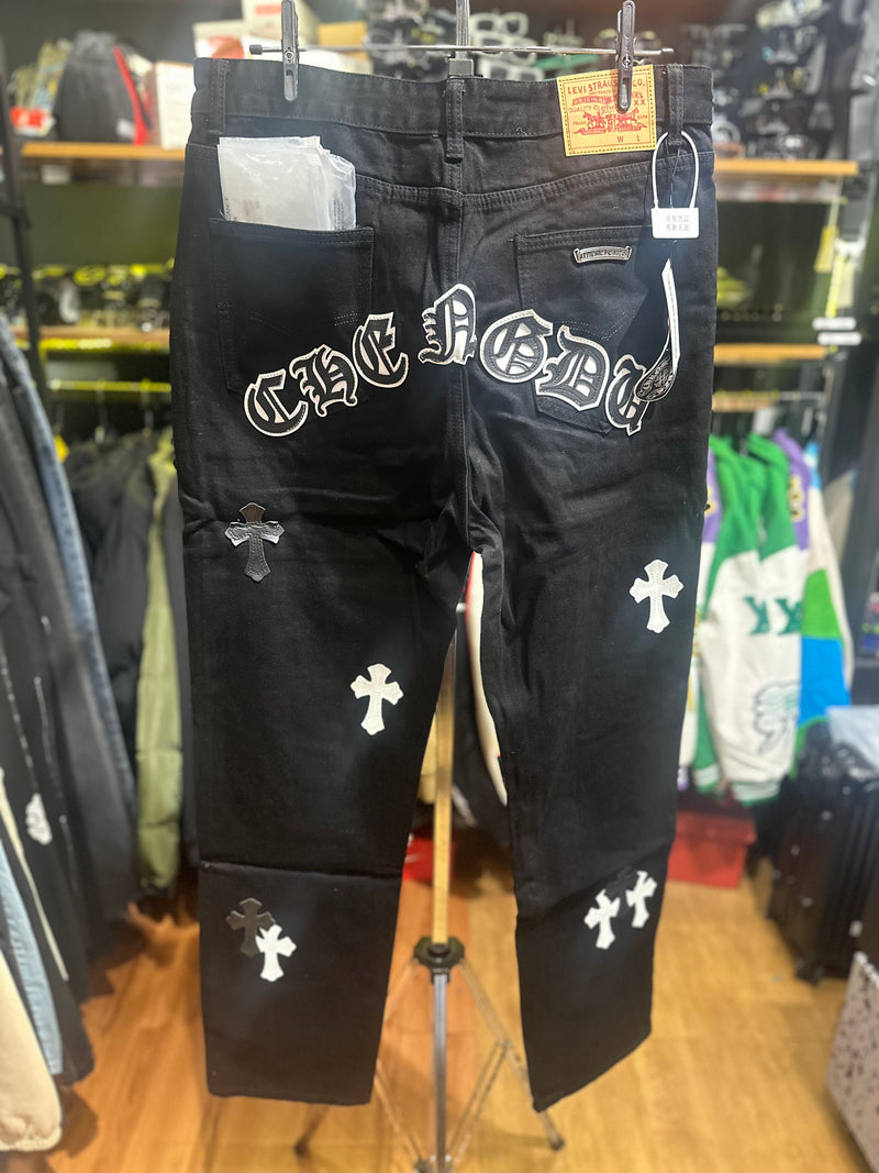 Calça Jeans Preta Chrome Hearts Cruz Black/White - Pronta Entrega