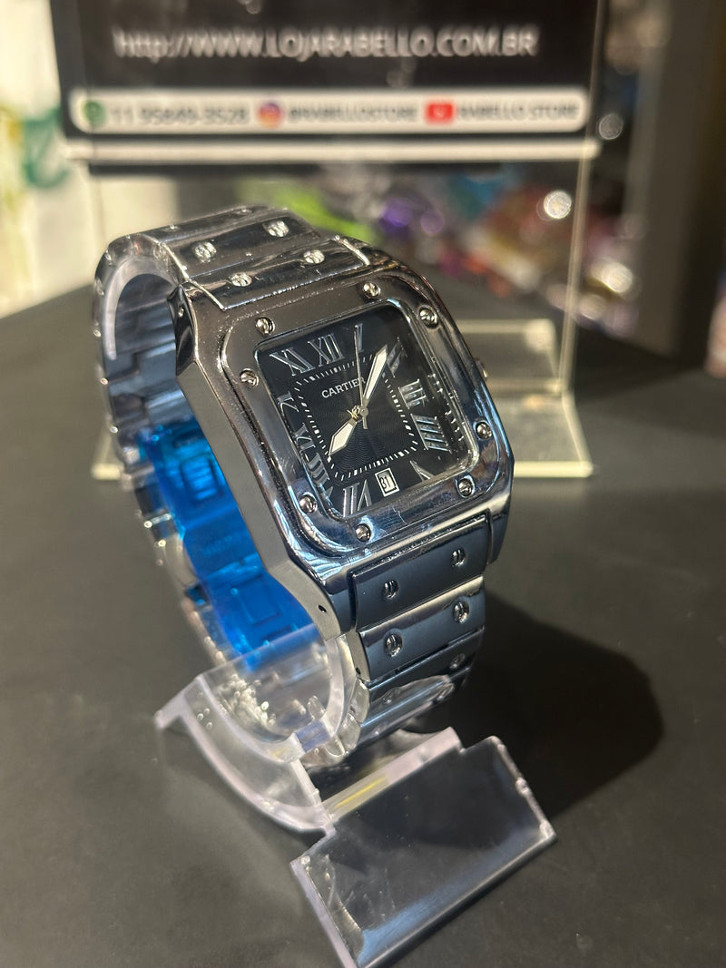 Relógio Cartier Silver Fundo Black - Pronta Entrega