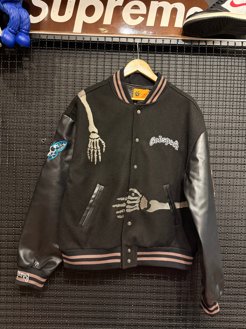 Jaqueta Varsity Godspeed Skeleton Black - Pronta Entrega