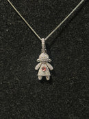 Corrente Feminina Prata Pingente Girl Red Stone Em Zicornia Cúbica 45 CM - Pronta Entregah