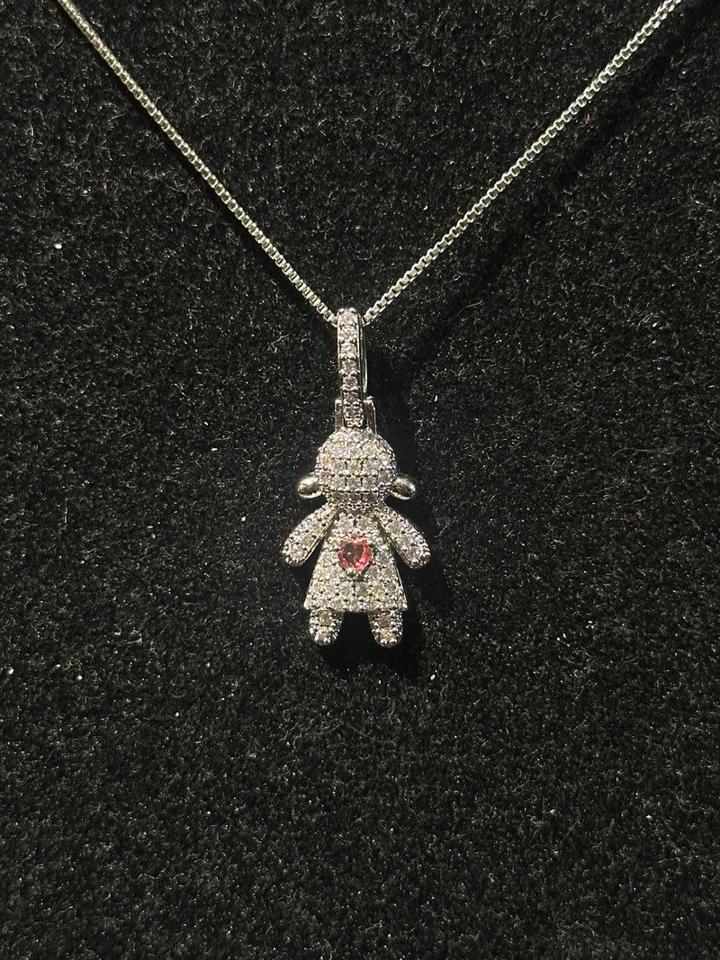 Corrente Feminina Prata Pingente Girl Red Stone Em Zicornia Cúbica 45 CM - Pronta Entregah